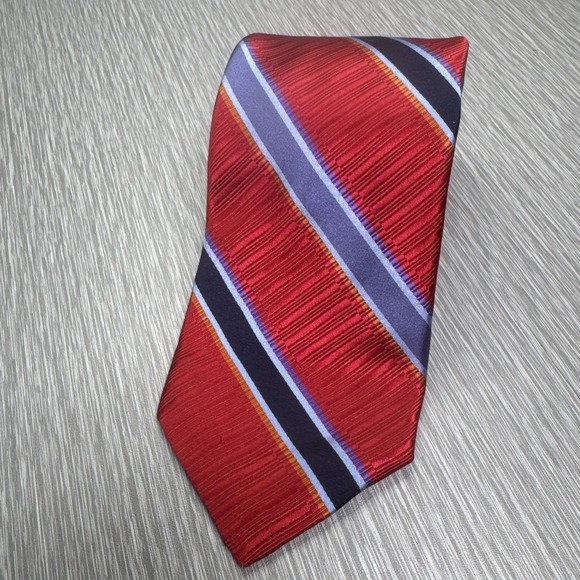 Robert Talbott Red Silk Tie Diagonal Stripe Preppy Luxury Menswear - Picture 1 of 6